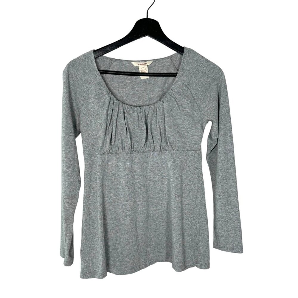 Sundance Grey Long Sleeve Ruched Scoop Neck Top Small